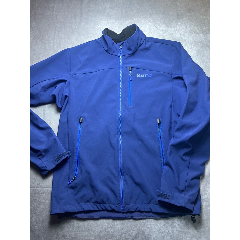 Marmot Jacket Mens Large Blue Polartec Softshell Full Zip Hiking Fleece Outdoor